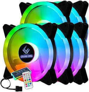 5 Pack RGB Fans + Remote Controller, 120mm Case Fan, RGB High Performance PC Fan, 12V Computer Chassis RGB Cooling Fan 12cm with Controller Remote Set for Computer Case