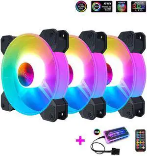 3PCS Computer Case Fan RGB Fans adjustable Colorful Lamp Light for Intel AMD radiator Mute PC 120mm Case Fan Adjust Cooler Fan (3pcs Case Fans with Controller)