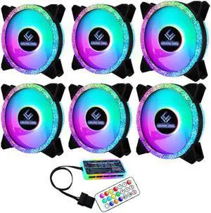 6 Pack RGB Case Fan 12cm + Remote Controller, Computer 120mm Case Fan Cooling 3pin 4pin Rainbow Color Ventilador PC Fan RGB 12V with LED Lights