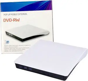 USB 3.0 External DVD Drive for Laptop, Portable High-Speed USB 3.0 CD Burner/DVD Reader Writer for PC Desktops, Compatible with Windows/Mac OSX/Linux-White