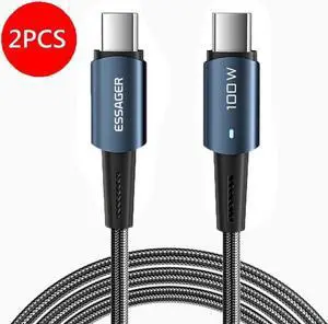 100W USBC to USBC Cable 2 Pack 6.6ft, Type C to Type C Cable, USB C Charger Cable Fast Charging Compatible with MacBook Air/Pro, iPad Pro 12.9/11/Air/Mini, Samsung S23/22/21/Note20 - Blue
