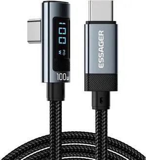 100W Right Angle USBC to USBC Cable with LED Display 1 Pack 3.3ft, Type C to Type C Cable, USB C Charger Cable Fast Charging Compatible with MacBook Air/Pro, iPad Pro 12.9/11/Air/Mini, Samsung