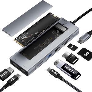 8-in-1 USB C Docking Station with USB-C to M.2 NVMe/SATA SSD Enclosure 10Gbps, 4K HDMI, 10Gbps USB 3.2,USB-A, 10Gbps USB C, 100W PD, SD/TF Card Reader for MacBook/USB-C Laptop