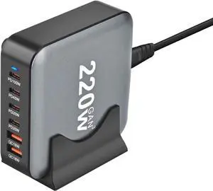 220W USB C Charging Station Hub, 6-Port GaN PPS Fast Travel Charger for MacBook Pro/Air, Chromebook, GalaxyBook, Pixelbook, Surface, iPad Pro, Steam Deck, and More