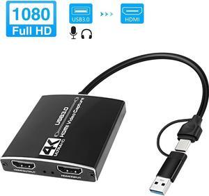 4K HDMI Video Capture Card 1080p 60fps Board Game Capture Card USB 3.0/USB-C Recorder Box Device for Live Streaming Video Recording Loop Out, Works for Nintendo Switch/PS4/OBS/Camera/ PC