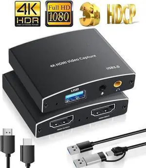 External USB Capture Card, Stream and Record in 1080p 60FPS 4K@60Hz with ultra-low latency on Nintendo Switch/PS5/OBS/PC/Camera, in OBS and more, works with PC and Mac