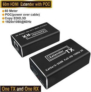 HDMI RJ45 Extender Over Cat5e/6 up to 1080P@60Hz 196ft/60m, POC HDMI Supports Laptop DVD PS3/4 HD Box, Gaming, Video Production and More