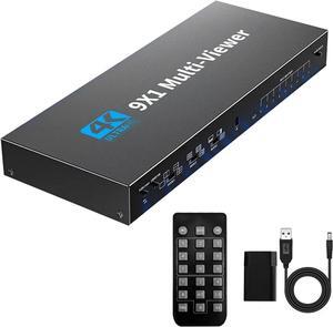 HDMI Multi-Viewer 9x1 Seamless HDMI Switch by - 10 Viewing Modes, IR Remote, Supports up to 4K30 1080p, Security Camera, HDMI Switch 9 in 1 Out