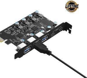 PCIE USB 3.0 Card 5-Ports(2X USB C - 3X USB A), PCI Expree to USB Expansion Card Super Speed 5Gbps PCI-e USB3.0 Hub Controller Adapter for Windows 11/10/8/7/XP/Vista