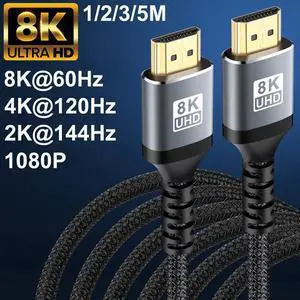 8K HDMI 2.1 Cable 16.4 Feet, 48Gbps High Speed 3D 8K60 4K120 144Hz  HDCP 2.3 2.2 eARC ARC Compatible with Dolby Vision Atmos PS5 PS4, Xbox One Series X, Sony LG Samsung, RTX 3080 3090