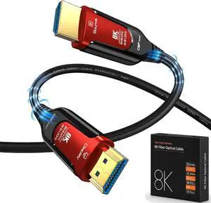 16FT 8K HDMI Fiber Optic Long Cable, -4K@120Hz 8K@60Hz,High Speed 48Gbps, ARC, CEC, 3D, HDCP 2.2 & 2.3, HDR10 Compatible with Roku TV/PS5/HDTV/Blu-ray, in Wall Plenum-Rated Cables for Pipes,