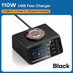 Charging Station for Multiple Devices, 110w 8-Ports Include 4 USB+4 QC3.0 Ports Fast Charging Station for Apple, Fit for Other Mobile Phones Brands