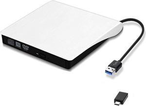 External CD DVD Drive USB 3.0,  Premium Portable DVD/CD ROM +/-RW Optical Drive Burner Writer Reader Player for Windows 10/8/7, Linux, Mac OS Laptop Desktop, MacBook Pro/Air, iMac (White)