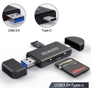 USB C/USB3.0 Memory Card Reader, 2-in-1 USB3.0 Type-C OTG AdapterPortable Memory Card Reader for SDXC, SDHC, SD, MMC, Micro SDXC, Micro SD, Micro SDHC Card and UHS-I Cards