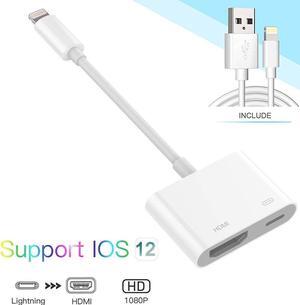 Lighting to HDMI Adapter,Lighting Digital AV Adapter Converter with Lighting Charging Port for HD TV Monitor Projector 1080P, Select iPhone, iPad and iPod Models, No APP Needed,Plug Play