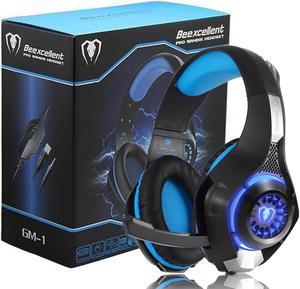 Beexcellent Gaming Headset with Mic for Xbox One PS4, Xbox One Headset, PS4 Headset, Over-Ear Gaming Headphones with Volume Control LED Light 3.5mm Audio Jack for Laptop PC iPad Smartphones, Blue
