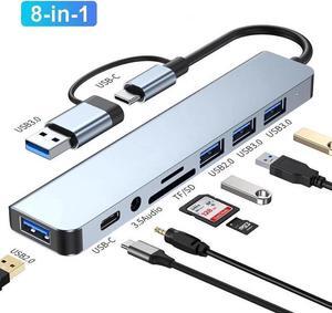 USB A Type C Hub,  8 in 1 USB C to USB Adapter with 100W Type C PD, SD/Micro SD Card Reader, USB3.0&3 USB2.0,3.5mm Audio, USB C Dongle Multiport Adapter for MacBook Air/Pro, iPad Pro M1