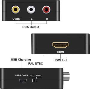 RCA to HDMI, AV to HDMI, 1080P Mini RCA Composite CVBS AV to HDMI Video Audio Converter Adapter Supporting PAL/NTSC with USB Power Cable for PC Laptop Xbox PS4 PS3 TV STB VHS VCR DVD(Black)