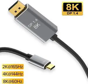 8K USB C to DisplayPort 1.4 Cable 3.3Ft (8K 60Hz,4K 144Hz,5K 60Hz,2K 240Hz), USB Type C to DP Cable Adapter 32.4Gbps Compatible with Thunderbolt 4/3 for MacBook,iPad,iMac,S22/S21,XPS,Mac Mini