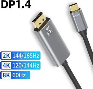 USB C to DisplayPort 1.4 Cable [8K@60Hz, 4K@144Hz 120Hz, 2K@240Hz], 5K Type C to DP 1.4 Cable, [32.4 Gbps, Thunderbolt 4/3 Compatible] for MacBook Pro 2021, M1 Mac Mini, iPad Pro, XPS, 6.6ft