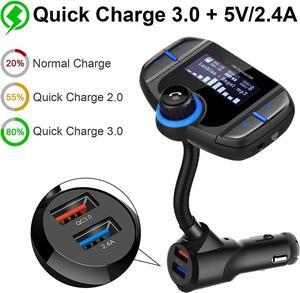 (Upgraded Version) Bluetooth FM Transmitter, Wireless Radio Adapter Hands-Free Car Kit with 1.7 Inch Display, QC3.0 and Smart 2.4A Dual USB Ports, AUX Input/Output, TF Card Mp3 Player