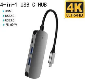 USB C Hub Multiport Adapter - 4 in 1 Portable Dongle with 4K HDMI, USB3.0 Ports, USB2.0 Ports, PD Charger Compatible for MacBook Pro, XPS More Type C Devices.