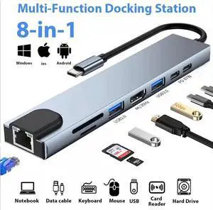8 in 1 USB C Hub with 4K HDMI, 100W PD, USB 3.0, USB2.0, TF/SD Card Reader, TF/SD Card Reader, Ethernet, Ultra Slim Portable USB Splitter Adapter for Laptop, HDD, Printer, Mouse, Keyboard 8 in 1 USB C Hub with 4K HDMI, 100W PD, USB 3.0, USB2.0, TF/SD Card Reader, TF/SD Card Reader, Ethernet, Ultra Slim Portable USB Splitter Adapter for Laptop, HDD, Printer, Mouse, Keyboard