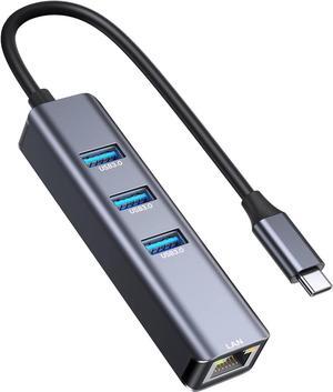 USB C to Ethernet Adapter, 4 in 1 USB C Hub Ethernet with 3 USB 3.0 Ports/Gigabit Rj45, Plug & Play, Thunderbolt (3/4) to Network Adapter for MacBook Pro/Air, XPS, iPad Pro, iPhone 15 Pro/Max