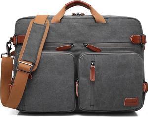 15.6 Inches Convertible Laptop Messenger Bag Shoulder Bag Canvas Backpack Multi-Functional Briefcase for 15.6 inch Laptop/MacBook/Tablet (Canvas Gray)