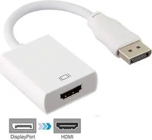 DisplayPort to HDMI Adapter - Black MALE to FEMALE DP to HDMI Converter for DisplayPort Enabled Desktops and Laptops to Connect to HDMI Displays, White