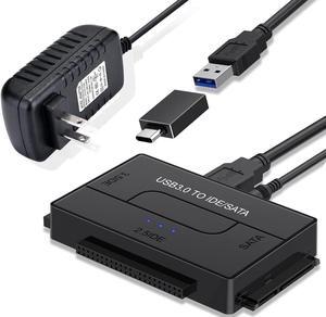 IDE SATA to USB 3.0 Cable Hard Drive Reader IDE SATA PATA USB 3.0 for Hard Drive Disk HDD 2.5" 3.5" with 12V 2A External AC Power Adapter(Black)