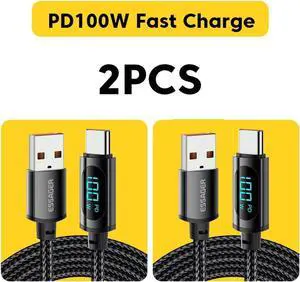[6.6ft, 2-pack] USB A to USB C Cable, LED Power Display E-Marker PD 100W 7A Fast Charging 480Mbps Data Transmission Type C Cable for MacBook Pro, Samsung Galaxy, iPad and More