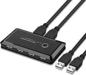 USB Switch Selector, 2 Computers 4-Port USB2.0 Peripheral Sharing Switch Hub Adapter for Keyboard, Mouse, U-disk, Printer, KVM One-Second Switcher USB2.0, Compatible with Mac / Windows / Linux