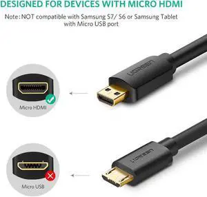 Micro HDMI to HDMI Cable 2M Gold-Plated 1.4 3D 2K 1440P High Premium Cable Adapter for HDTV XBox Mobile Phone Table Cable-(3.3ft, 1m)
