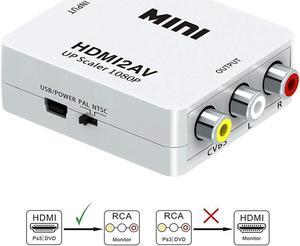 HDMI to RCA, HDMI to AV, VILCOME 1080P HDMI to 3RCA CVBS AV Composite Video Audio Converter Adapter Supports PAL/NTSC with USB Power Cable for PC Laptop HDTV DVD (White)