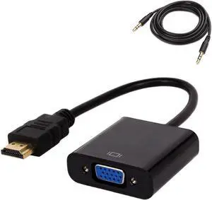 HDMI to VGA Adapter with 3.5mm Audio Jack, Gold-Plated 1080P Active HDMI to VGA Adapter Converter Male to Female for Computer, Desktop, Laptop, PC, Monitor, Projector, HDTV, Chromebook -Black