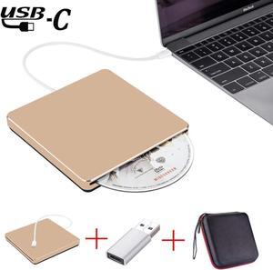 USB 3.0 & USB-C External DVD Drive with Case, Portable CD DVD RW Drive Burner Writer Optical Player for USB Type-C Windows Laptop Mac MacBook Pro Air iMac, Gold