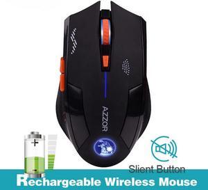 AZZOR Rechargeable Wireless Optical Mouse Mute Button Gaming Mice 2400dpi Built-in Battery For PC Laptop Computer