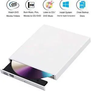 External DVD Drive for Laptop, Portable High-Speed USB 2.0 CD Burner/DVD Reader for PC Desktops, Compatible with Windows(KBDVD001), White