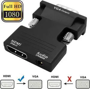 Active 1080P HDMI Female to VGA Male Adapter Converter with 3.5 mm Stereo Audio - for TVs, Speakers, Computers, Laptops, Gaming Consoles, Notebooks, Blu-ray DVD Players & More