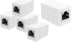 RJ45 Coupler In Line Coupler Cat7 Cat6 Cat5e Ethernet Cable Extender Adapter Female to Female (5-pack, White)