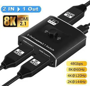 Ultra HD 8K 60Hz HDMI 2 in 1 Out Switch, 2-Port HDMI Switcher Selector, High Speed 48Gbps Supports 4K@120Hz, 1080P@240Hz, 1080P@120Hz for Fire Stick, HDTV, PS4/5, Game Consoles(OZ8Q2)