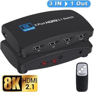 3-Port 8K HDMI Switch, HDMI 2.1 Switcher 4K 120Hz HDR10, 8K 60Hz UHD, HDMI Switch 3 in 1 Out, Power Adapter and Remote Included (OZ8Q3)