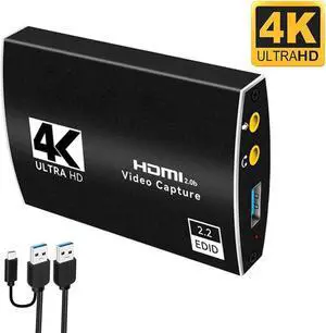 4K@60Hz HDMI Video Capture Card with Mic & 3.5mm Audio 1080p 60fps Board Game Capture Card USB3.0/Type-C Recorder Box Device for Live Streaming Video Recording Loop Out