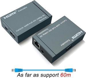 196ft/60m HDMI Extender Over Cat 5e/6, 1080P HDMI Ethernet Extender  Adapter with IR Remote Control Support 3D, EDID, Deep Color, Compatible with DVD, Fire Stick, Roku, PS5 (Tx + Rx)