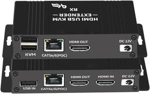 4K@60Hz HDMI KVM USB Extender Over Cat 5e/6 up to 60M(196ft), KVM Extender Over IP Zero Latency Support All System, Plug & Play, 2 Ports USB2.0 (Transmitter and Receiver)