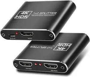 1x2 HDMI Splitter, 1 in 2 Out HDMI Splitter Audio Video Distributor Box Support 3D & 4K x 2K@60Hz Compatible for HDTV, STB, DVD, PS3, Projector Etc