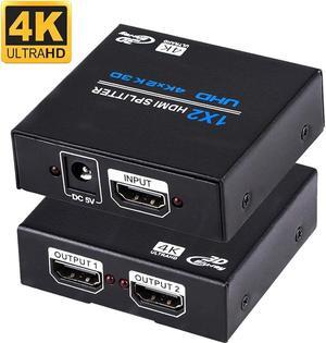 HDMI Splitter 1 in 2 Out, 4K @ 30Hz 1x2 Powered HDMI Splitter Duplicate Mirror Supports 4K 3D Full HD 1080P for Xbox, PS4 PS3 Fire Stick Blu Ray Apple TV HDTV  (1 Source to 2 Displays)