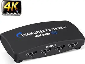 1x4 HDMI Splitter, 1 in 4 Out HDMI Splitter Audio Video Distributor Box Support 3D & 4K x 4K@60Hz Compatible for HDTV, STB, DVD, PS3, Projector Etc