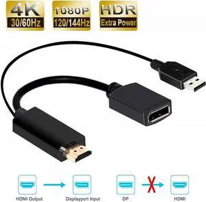4K@60Hz HDMI to DisplayPort Adapter/Converter with USB Power,  Uni-Directional High-Speed HDMI PC to DP Monitor Converter Compatible for HP, Dell, GPU, AMD, NVIDIA, More. Male to Female,OZHD1